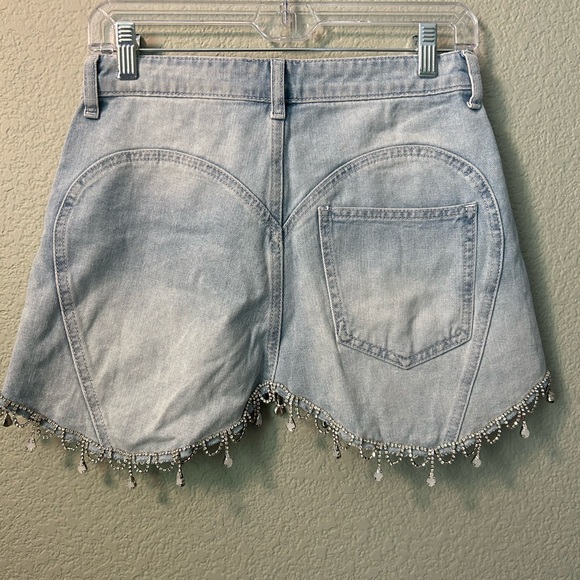 Bershka Light Wash Denim Mini Skirt with Rhinestone Fringe - Picture 4 of 9